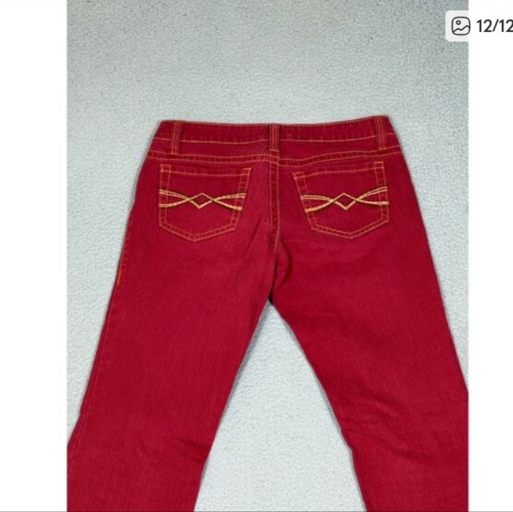 y2k Wet Seal Womens Size 5 Red Denim Jeans Low Waist Bootcut Flare - Picture 12 of 12